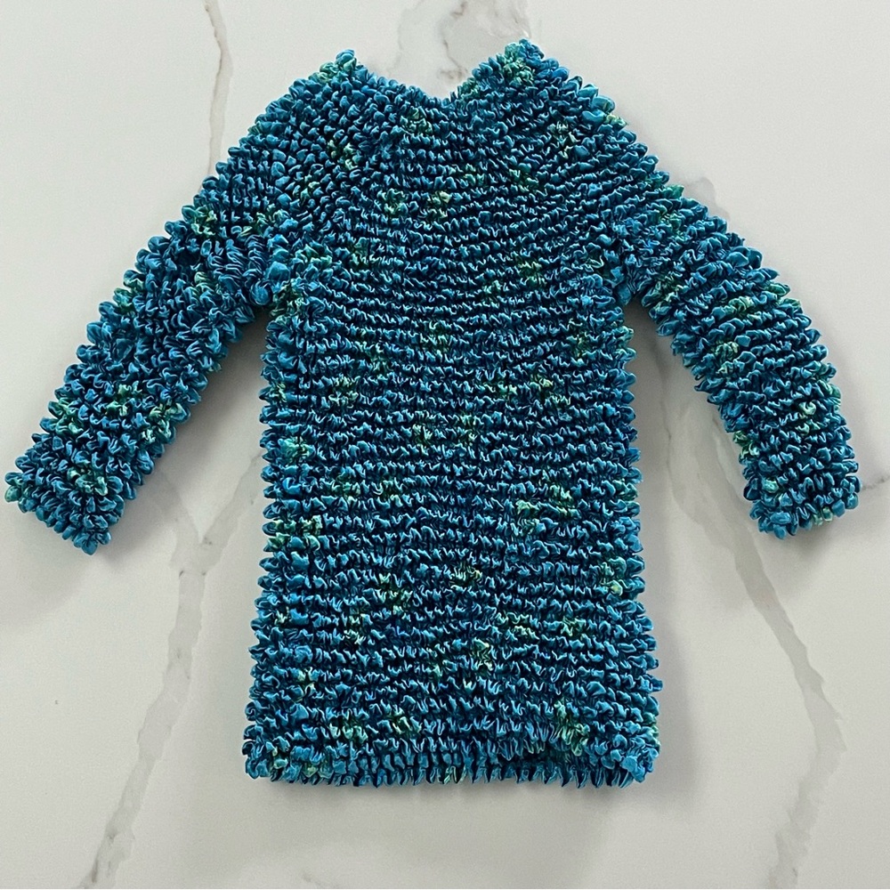 Vintage Y2K Blue Popcorn Top With Floral Motif (One Size)